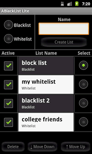 ABlacklist has whitelist and blacklists with phone numbers from your contacts