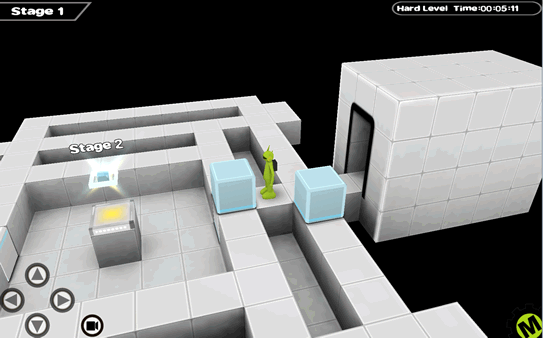 The goal in Lime 3D is to reach the teleporter by moving blocks.