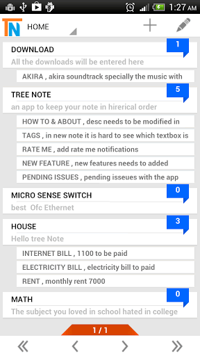 Home view for Tree note, with all notes and sub-notes showing up