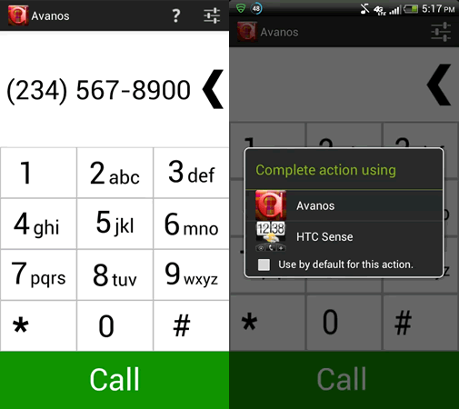 Main interface with a dialer in Avanos