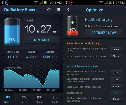 Battery optimization screens.