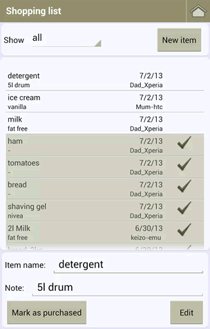 Shopping list management