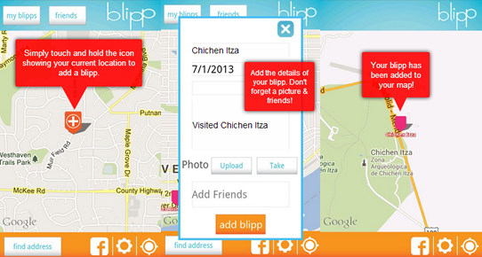 Adding blipps by tapping and entering details