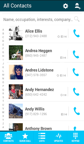 Your contacts with details from social accounts