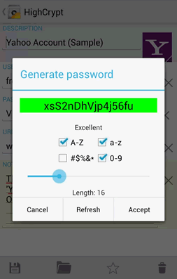 Password generating in HighCrypt