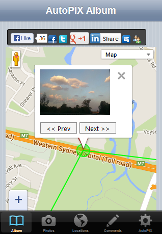 An AutoPIX album that shows photos with GPS locations