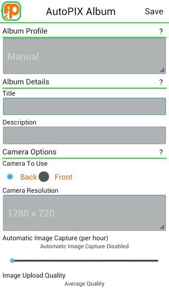 Options you can set for albums