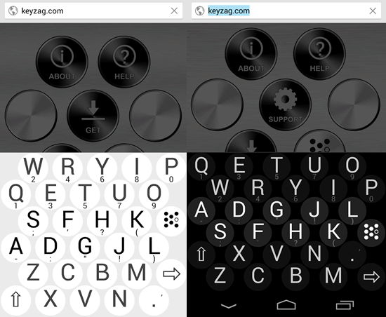 KeyZag's layout in 2 themes on a smartphone