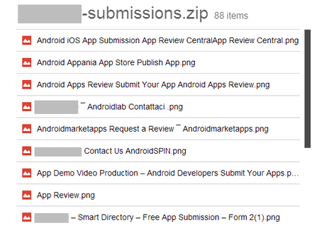 Zip file with png screenshots of sites I submitted to